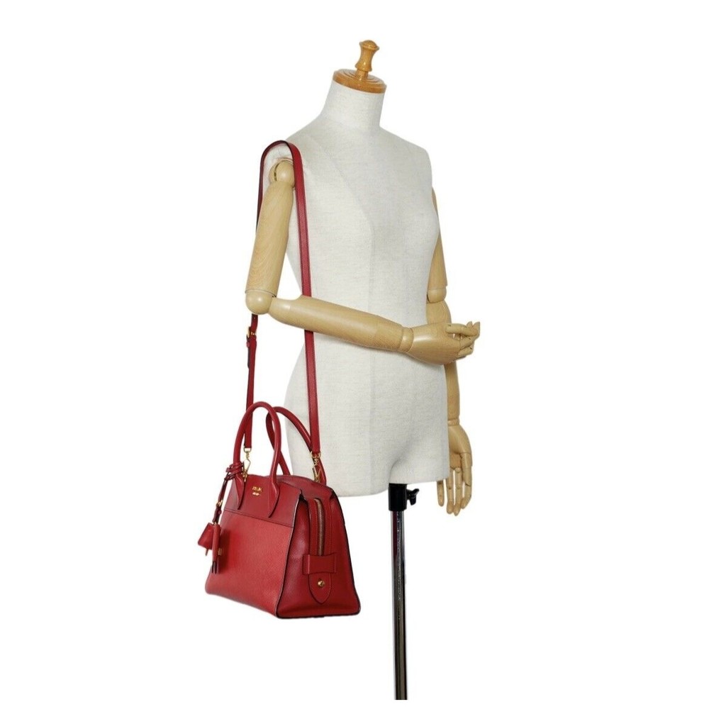 New Red Prada Saffiano and City Calf Esplanade Satchel - Picture 11 of 14